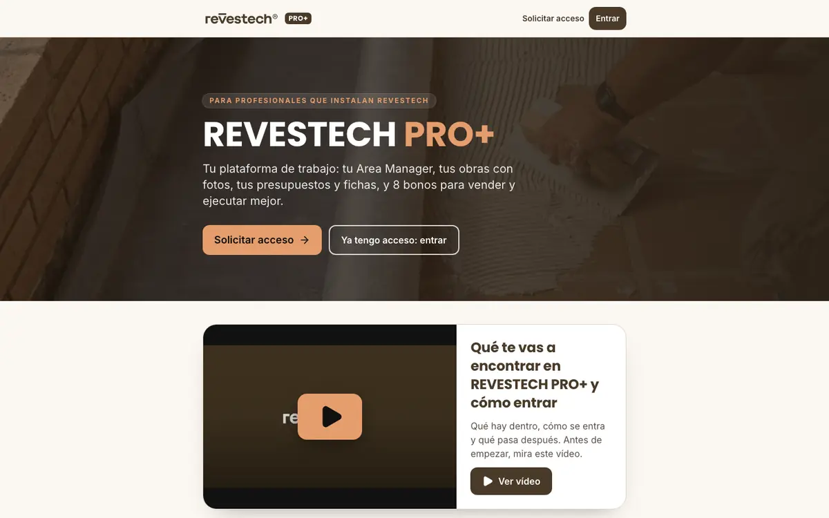 Portada de REVESTECH PRO+, la plataforma de trabajo de los profesionales que instalan sistemas Revestech