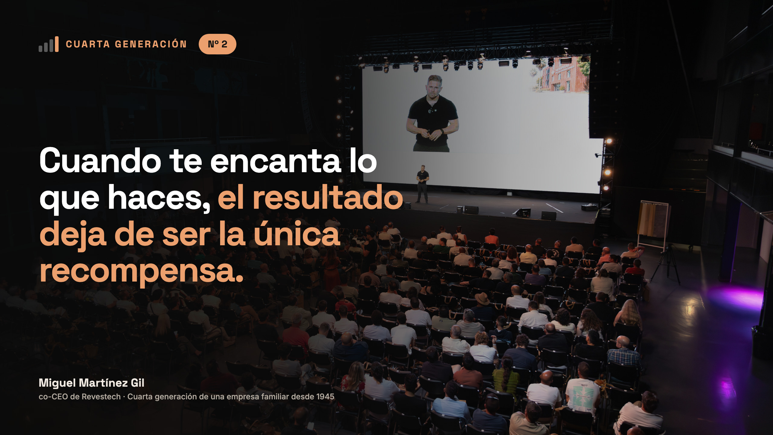 Cuarta Generación nº 2: «Cuando te encanta lo que haces, el resultado deja de ser la única recompensa», sobre una sala llena durante una ponencia de Miguel Martínez Gil