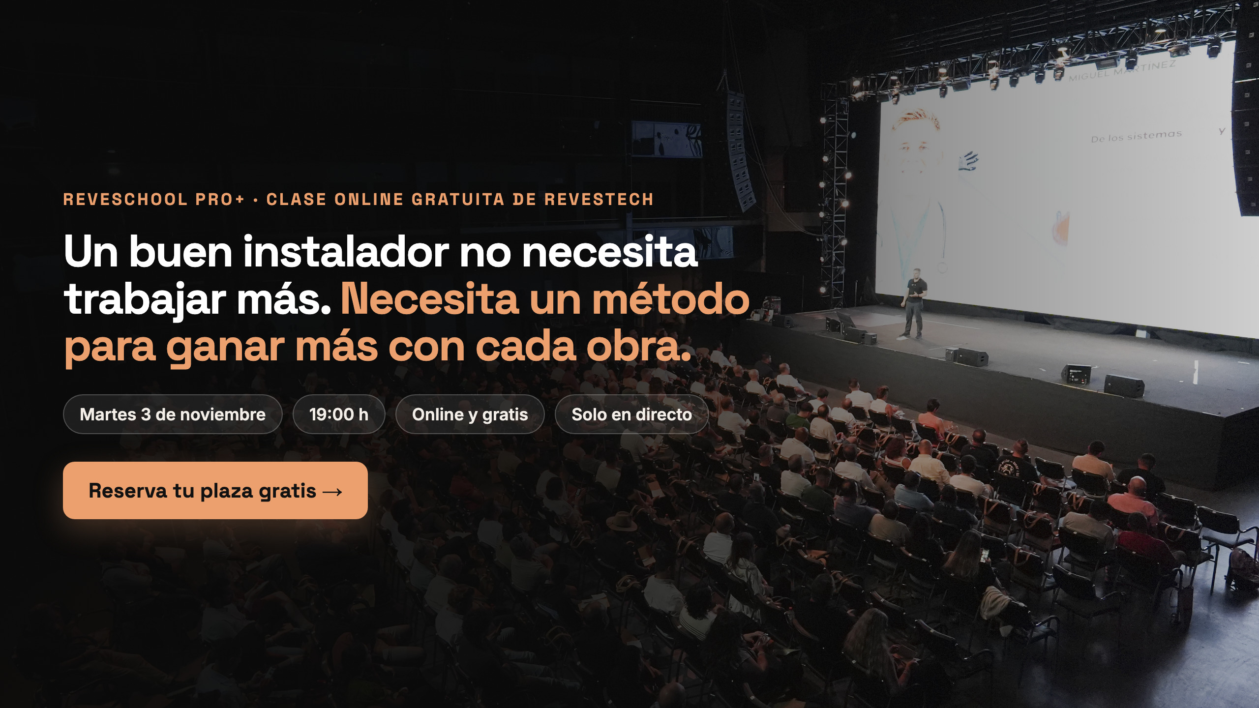 REVESCHOOL PRO+, clase online gratuita de Revestech: martes 3 de noviembre, 19:00, solo en directo. Reserva tu plaza